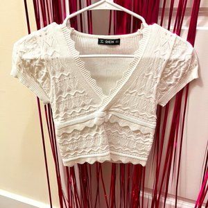 SHEIN white lace short sleeve blouse